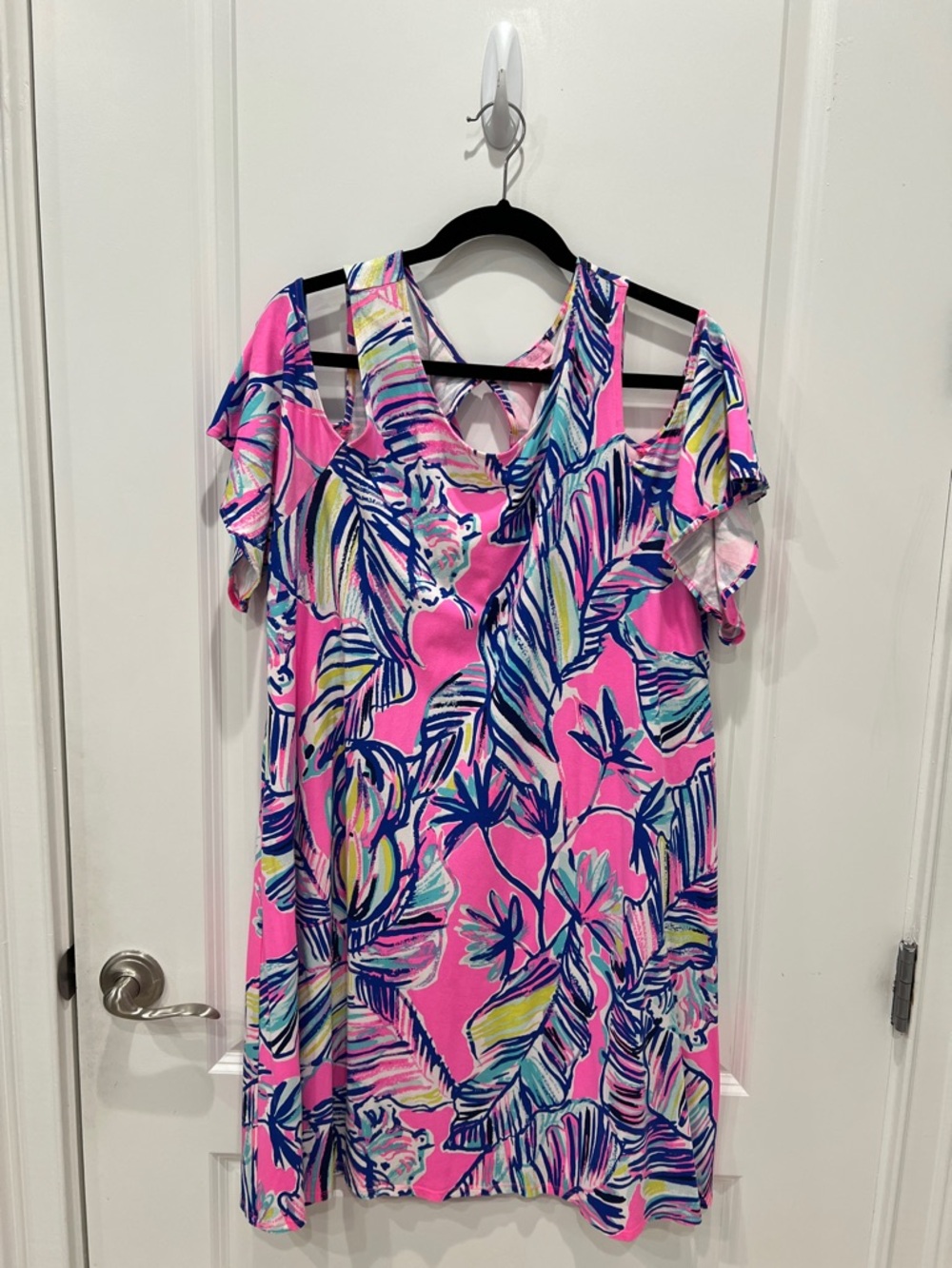 Lilly Pulitzer Pink Tropical Leaf Cold-Shoulder Mini Dress